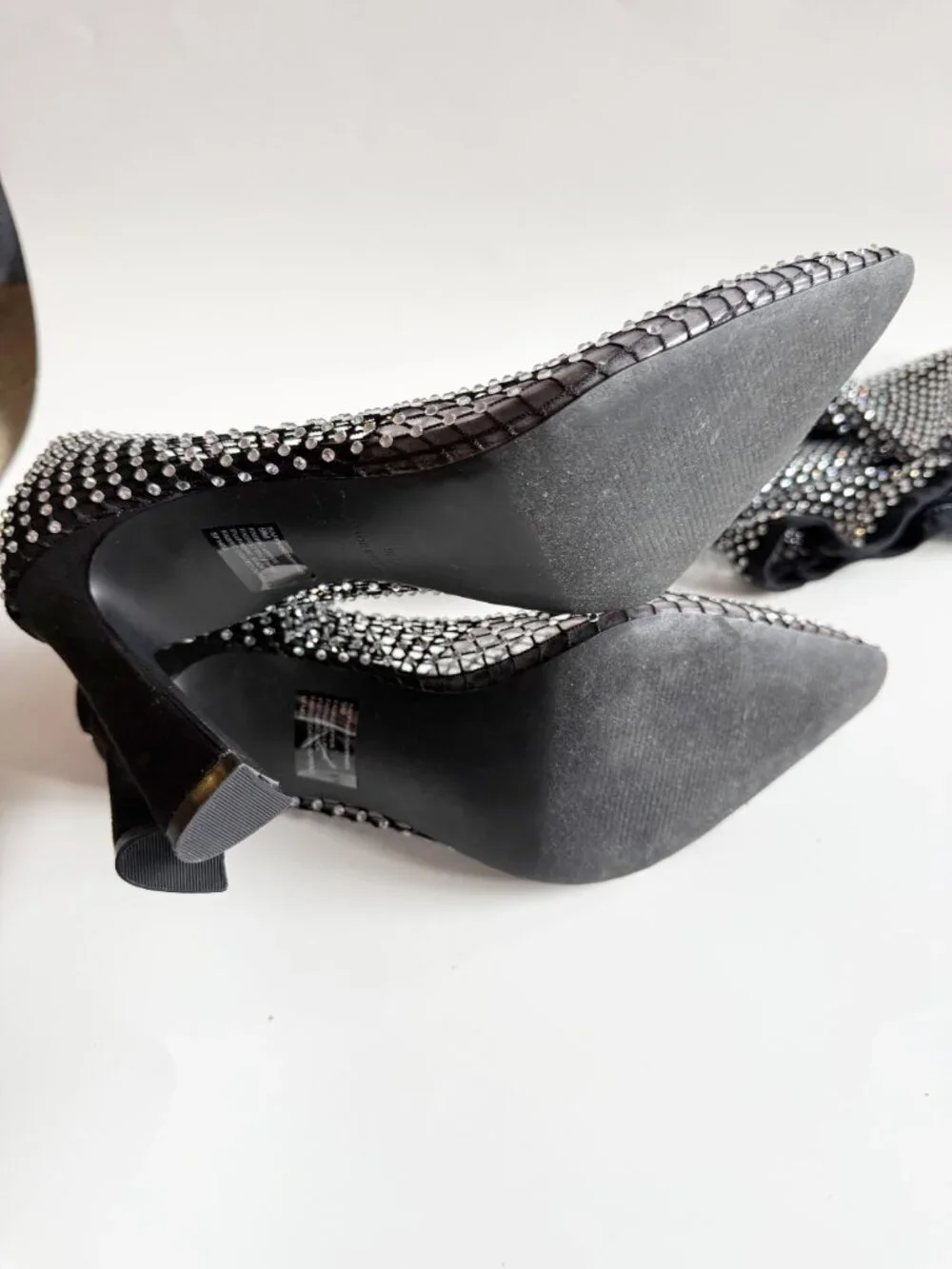 Steve Madden Sapphire Rhinestone Mesh Sock Booties Black Crystal Heel Size 9